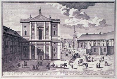 منظر ل Schottenkirche (الكنيسة الاسكتلندية) محفورة بواسطة جورج دانيال هيومان (1692-1759) بواسطة سالومون بعد طفل صغير